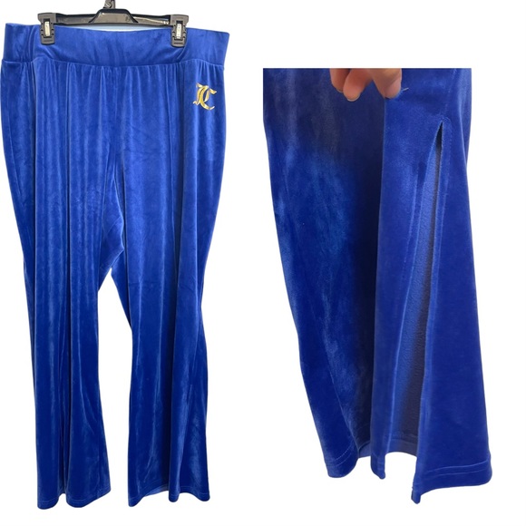 Juicy Couture Velvet Blue Slit Sides Wide Leg Pull on Sweatpants Size 1x - Picture 1 of 15